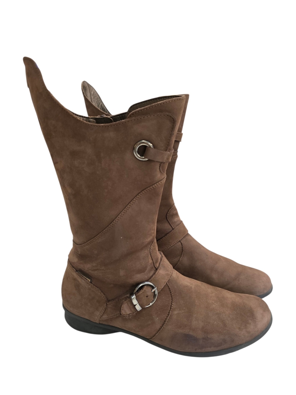Mephisto Brown Suede Mid-Calf Ankle Boots with Buckle